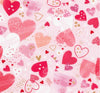 Pattern of pink and red hearts on a white background