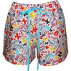 Colorful Paris print sleep shorts for women with faux drawstring for comfortable lounging