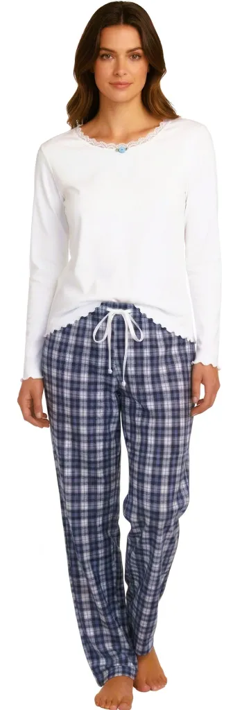 Blue Plaid PJ Bottoms and Long Sleeve Tee .webp