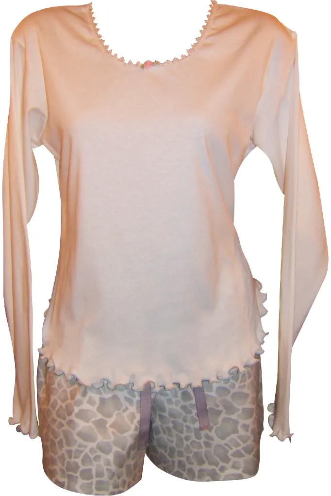Colorful Giraffe Long Sleeve Tee & Boxer Shorts Set - Grey