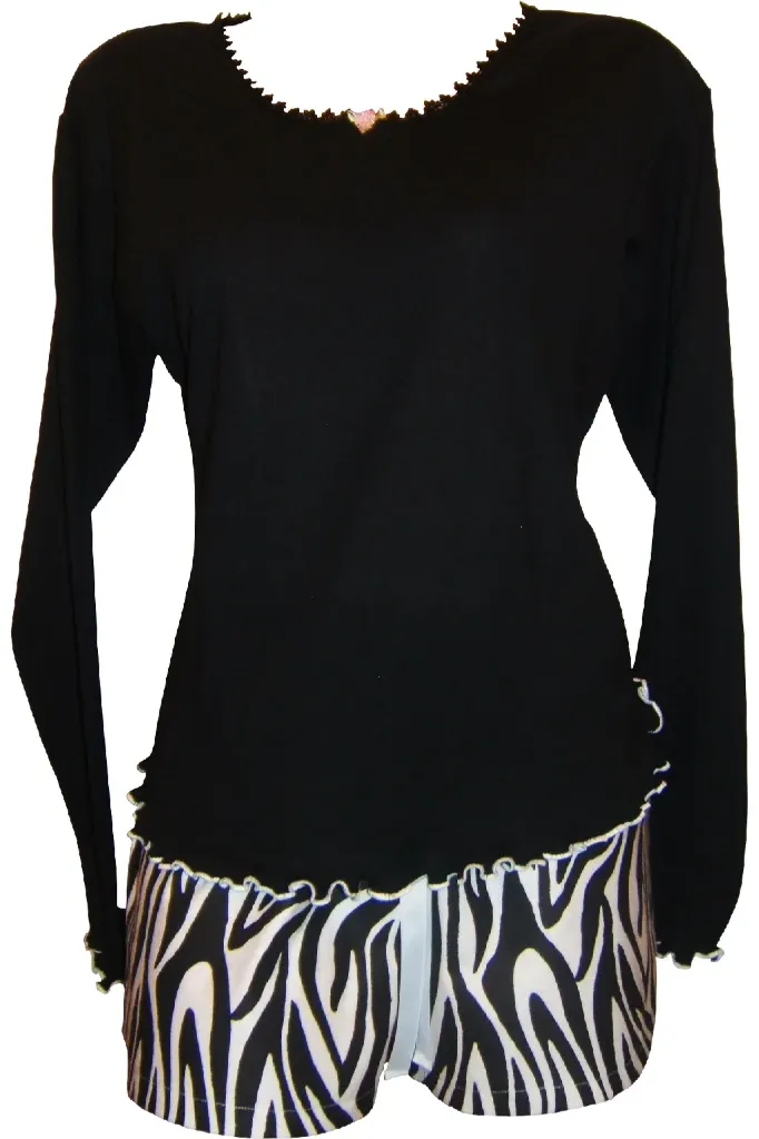 Black Tee and Zingy Zebra Boxer Shorts Pajama Set
