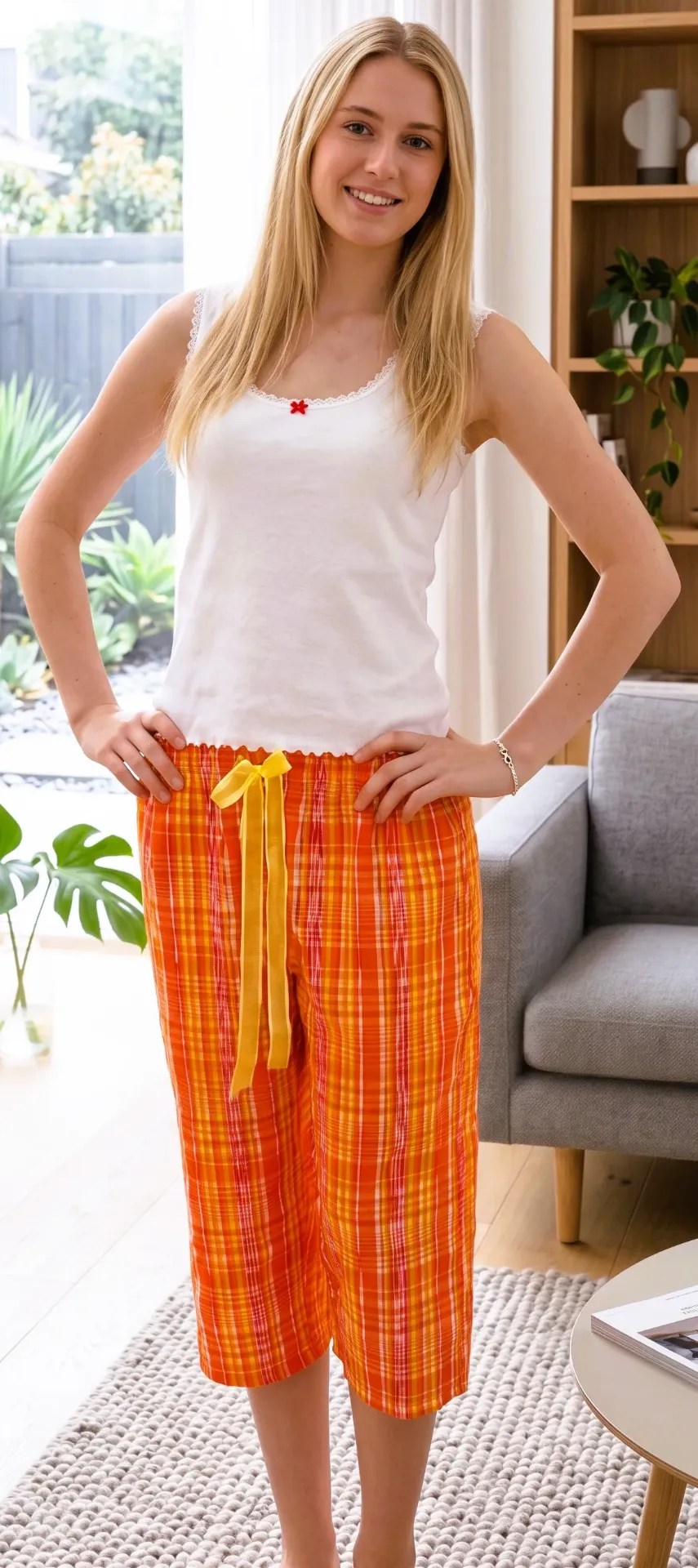 Playful Plaid Capri PJ Bottom  (Orange)